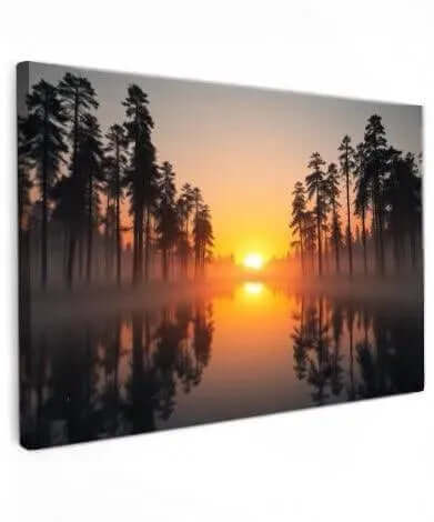 Lake of Fire Sunset Canvas Schilderij – Indrukwekkende Wanddecoratie met Warme Zonsondergang