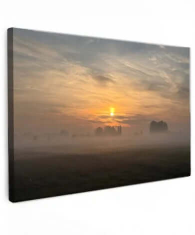 Canvas Schilderij Hattem - Morning Haze met een mistige zonsopgang in Hattem.