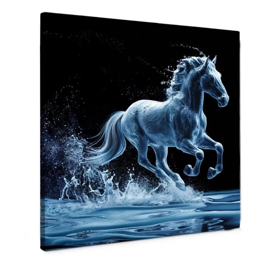 Water Paard Canvas Schilderij – Unieke wanddecoratie met een krachtig en rustgevend water paard in beweging.