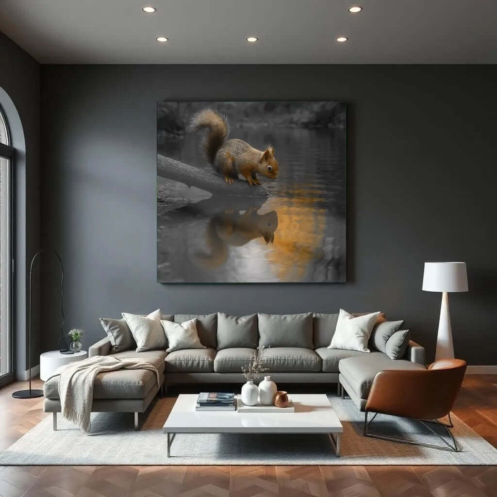 Squirrel Reflection - Online Schilderij - Glas Schilderij