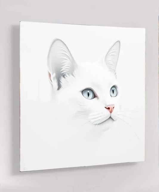 Minimalist White Cat - Online Schilderij - Glas Schilderij