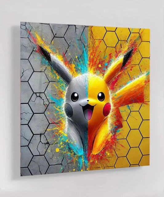 Pikachu Hexagon - Online Schilderij - Glas Schilderij
