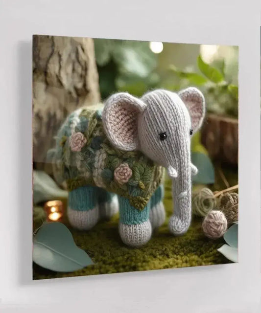 Rosy the Knit Elephant - Online Schilderij - Glas Schilderij