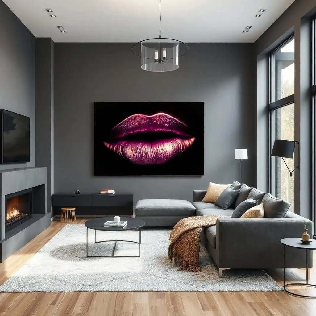 Canvas Schilderij Lippen Roze – Stijlvolle Wanddecoratie woonkamer met Luxe Uitstraling