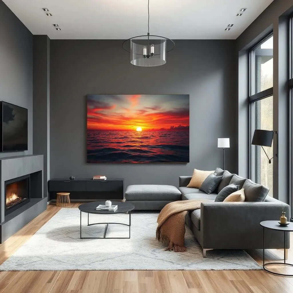 Ocean Fire Canvas Schilderij – Indrukwekkende Oceaan Wanddecoratie woonkamer